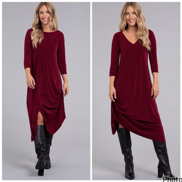 Sympli Dresses & Skirts - Sympli (Red) Asymmetrical 3/4 Sleeve Dress
